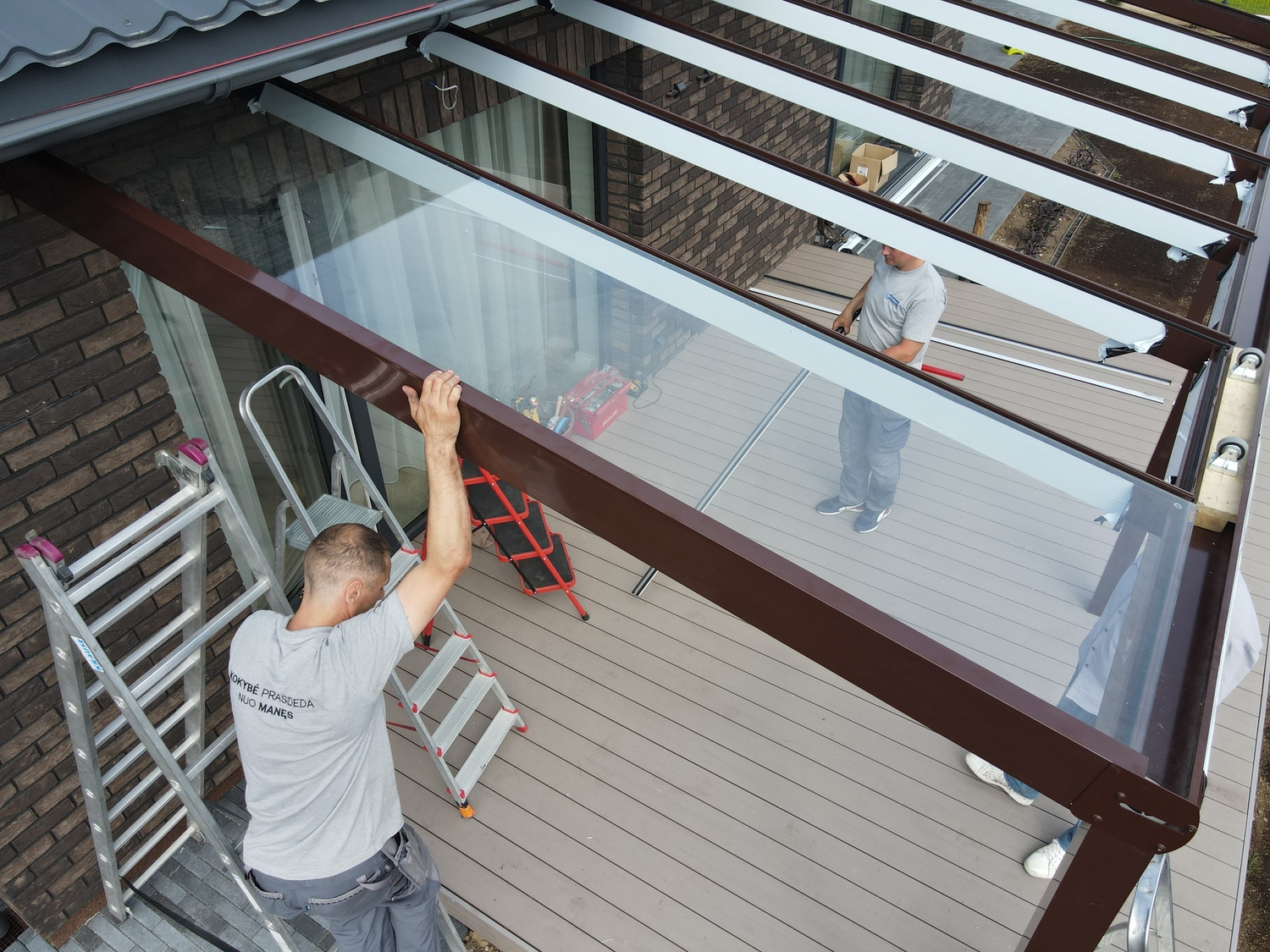 Glazing of terrace with frames